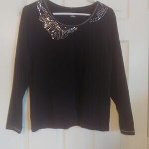 TanJayBlouse Rhinestone Bedazzled Pullover Top Petite Medium